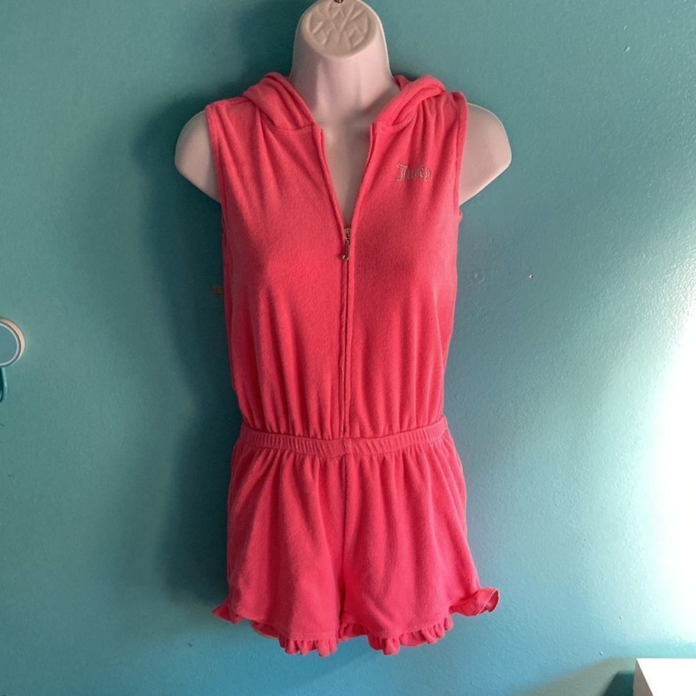 Juicy Couture Girls Size 12 Pink Terrycloth Hoodie Shorts Romper Summer Swim